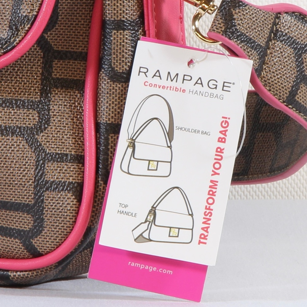 Rampage Convertible shoulder bag brown signature logo pattern with pink trim - Picture 2 of 7